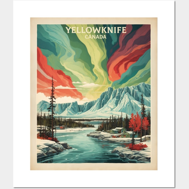 Yellowknife Canada Aurora Borealis Vintage Poster Tourism RIver Wall Art by TravelersGems